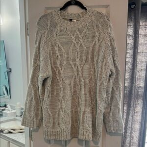 Divided Gray Cable Knit Sweater with silver metallic threading